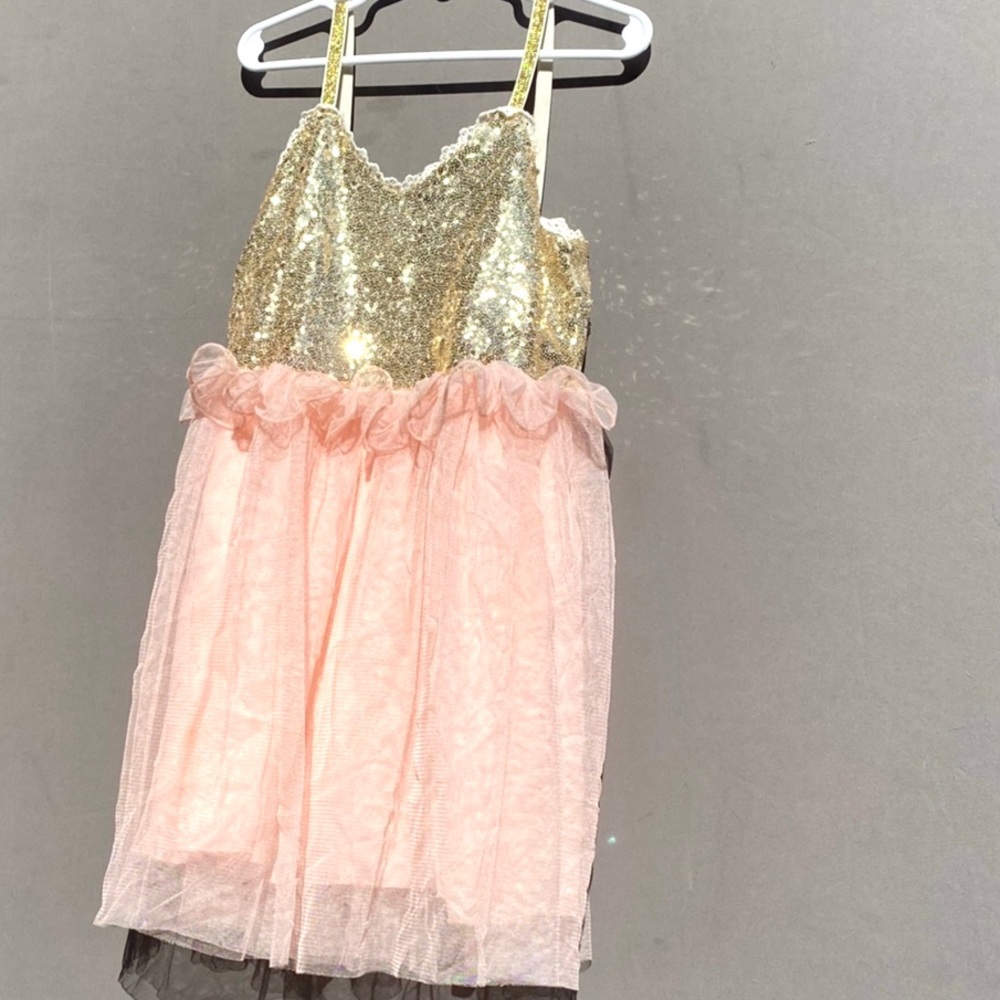 Girls Gold Sequin and Pink Tule Dress